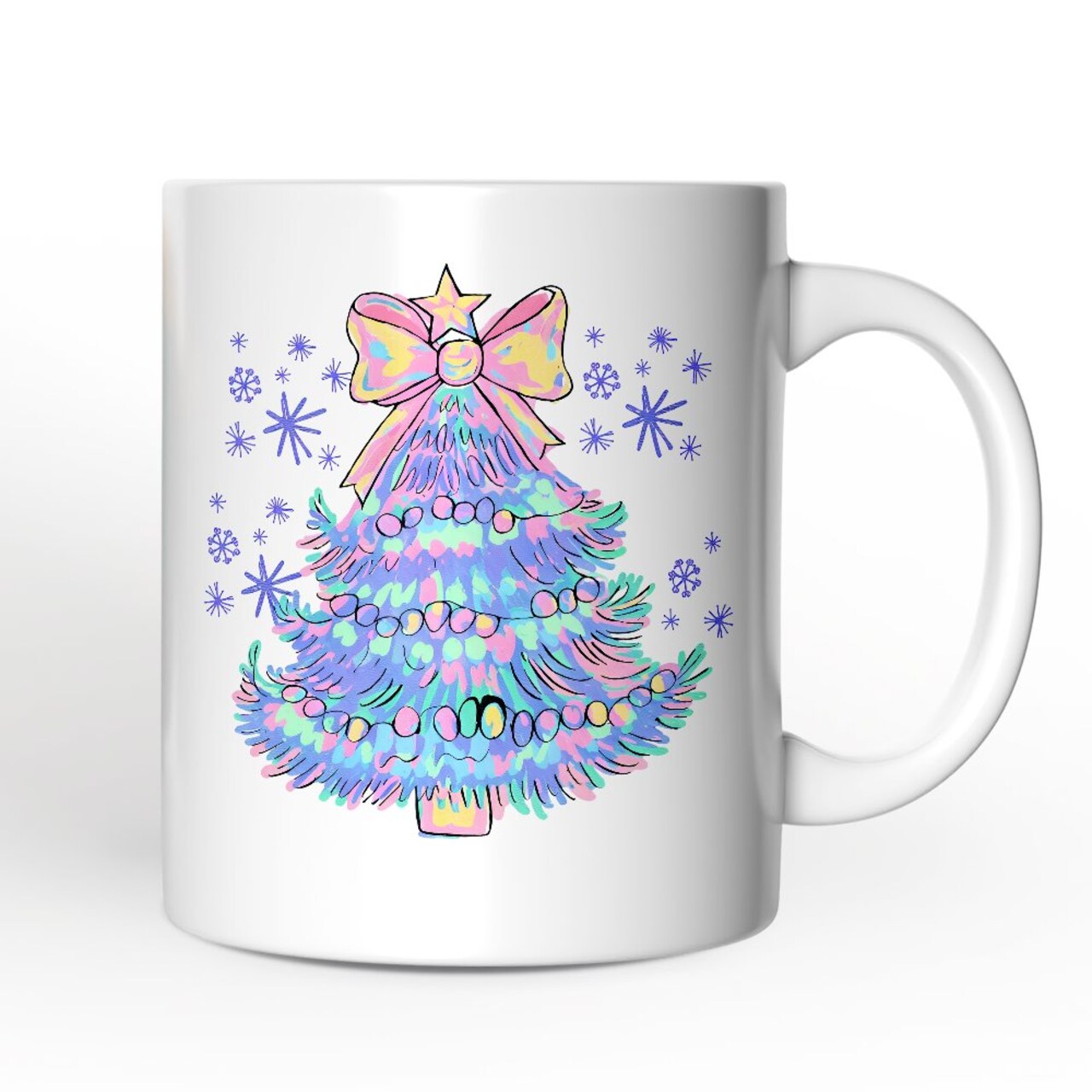 Light Blue Christmas Tree Bow Mug, Coquette Colorful Holiday Gift